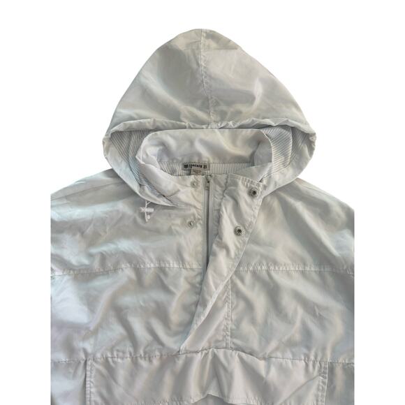 Forever 21 White Cropped Windbreaker Pullover Hooded Jacket Women’s Small - Picture 3 of 10